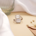Elegant Dual Halo White Stone Silver Ring