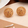 Round Ruby and White Stone Kundan Stud