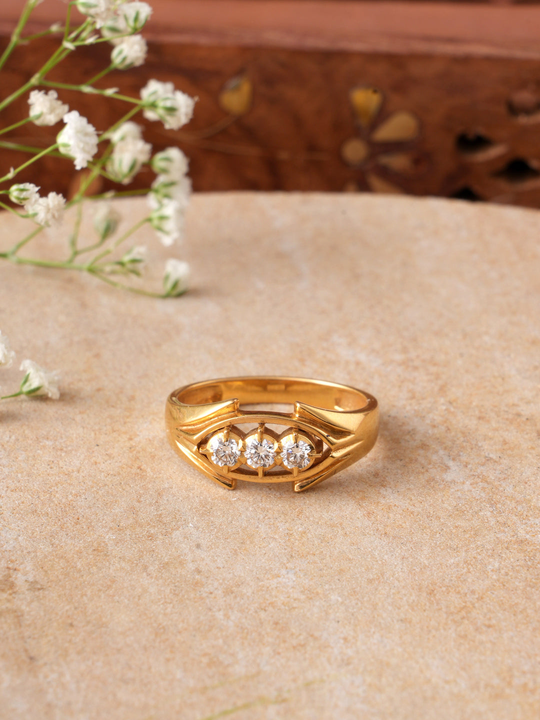 Traditional Triple Diamond Stone Ring