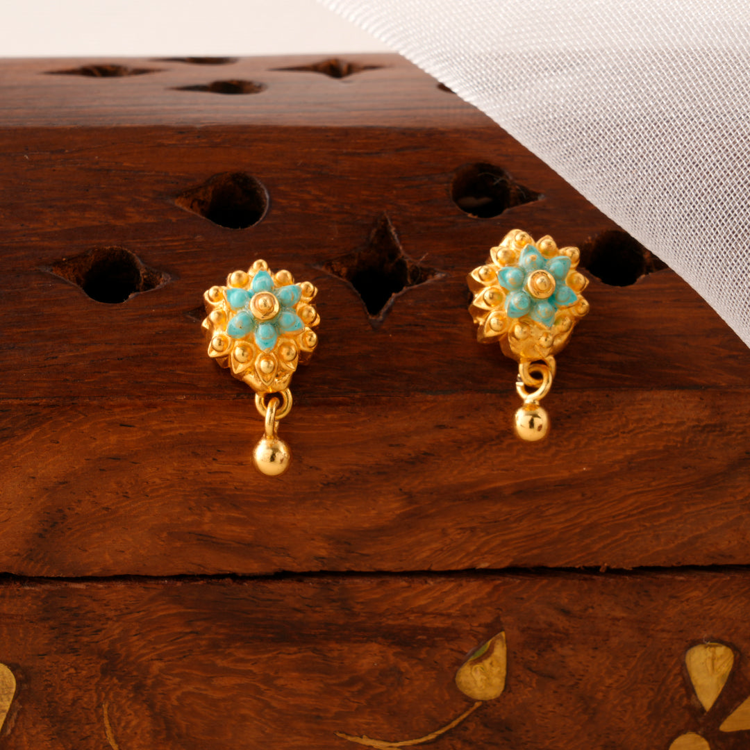 Floral Design Golden Drop Earrings