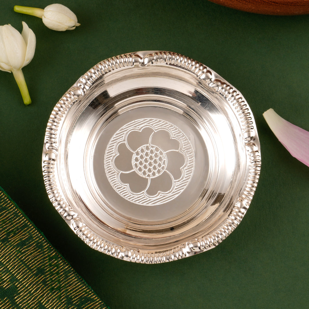 Sun Flower Design Silver Pooja Plate