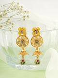 Motif Floral and Wheel Gold Drop Earrings