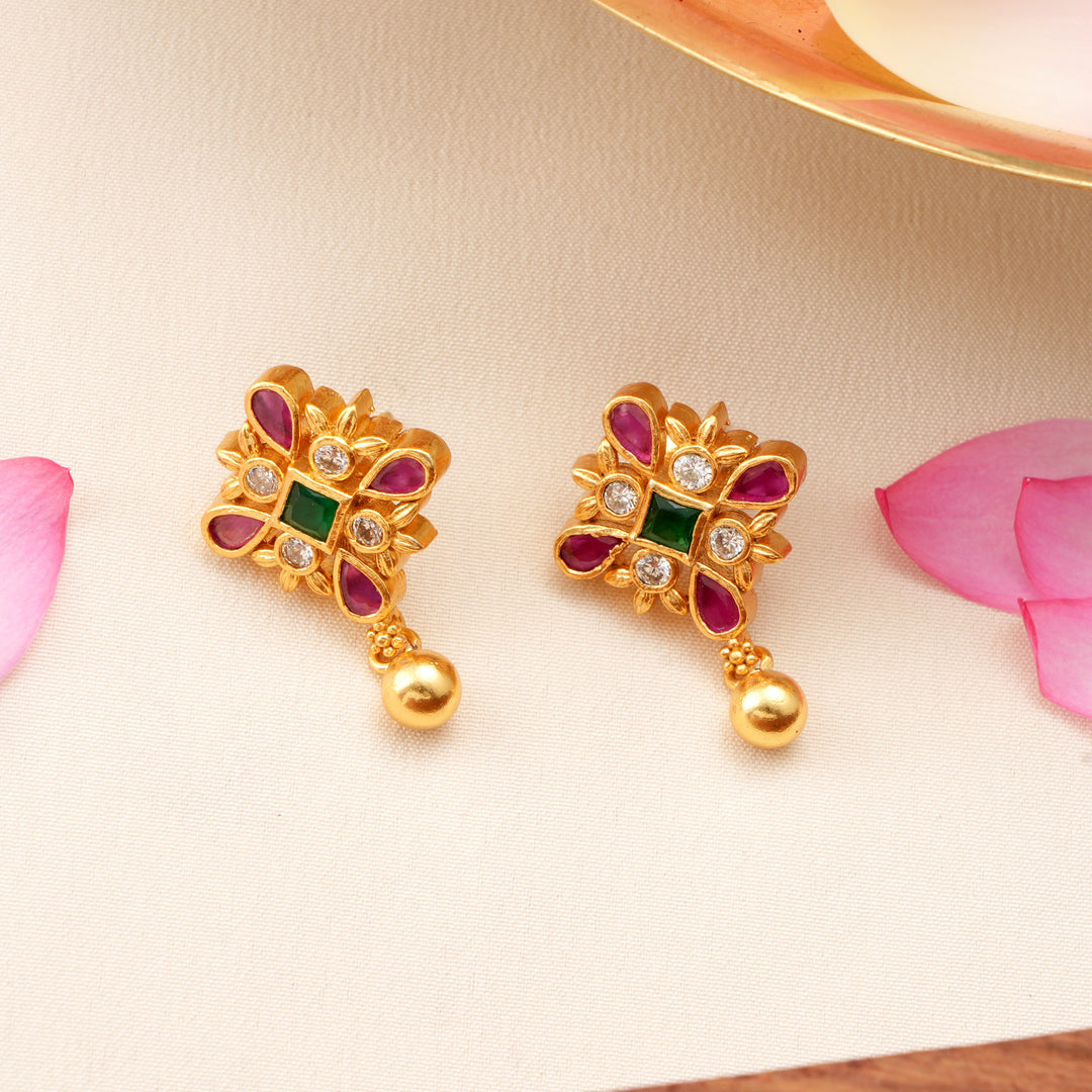 Ruby and Emerald Golden Drops Earrings