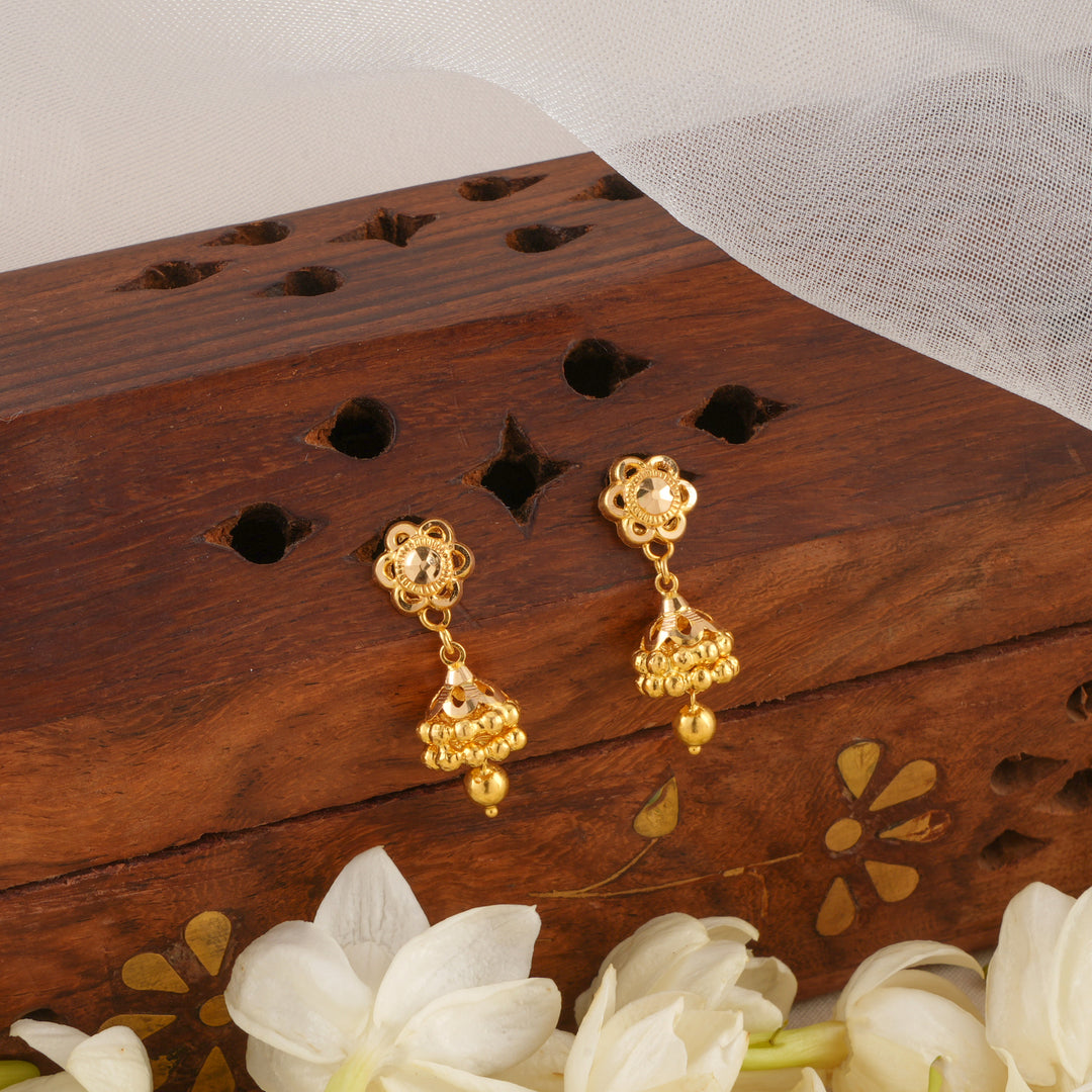 Traditional Floral Shape Gold Jhumkas