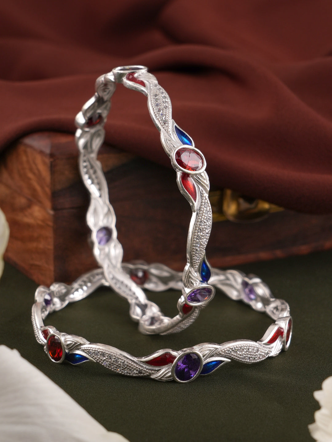 Multi Colour Stones Silver Bangle
