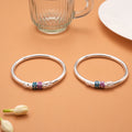 Sleek Purple Color Floral Enamel Silver Bangles