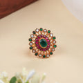 Traditional Floral Kundan Ruby Emerald Ring
