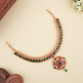 Traditional Mango Design Golden Green Stone Kundan Necklace