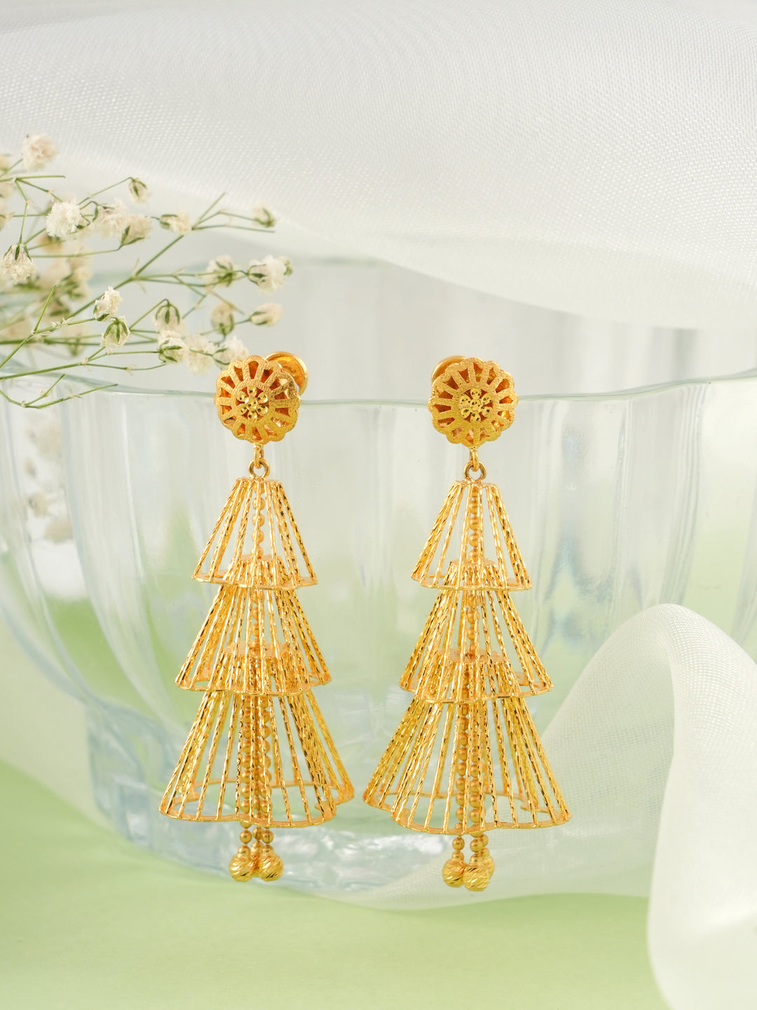 Petal Curve Gold Dangle Earrings