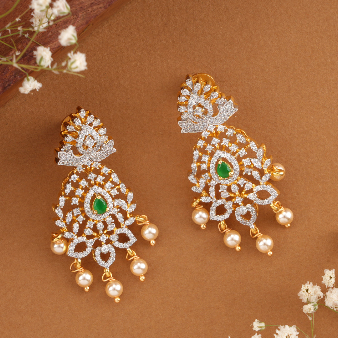 Radiant Emerald Blossom Pearl Drops Earring