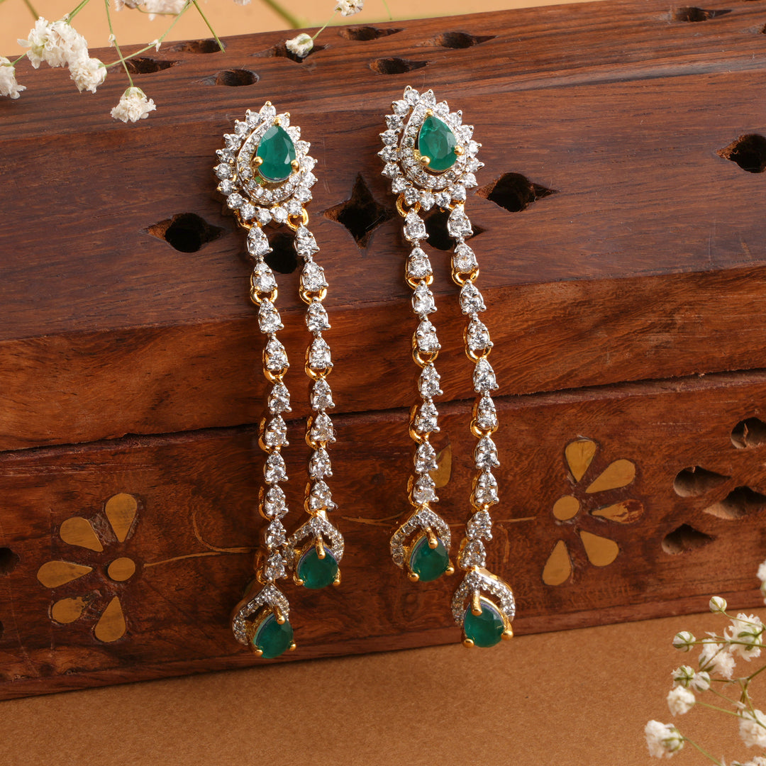 Exclusive Emerald Long Drop Swarovski Earrings