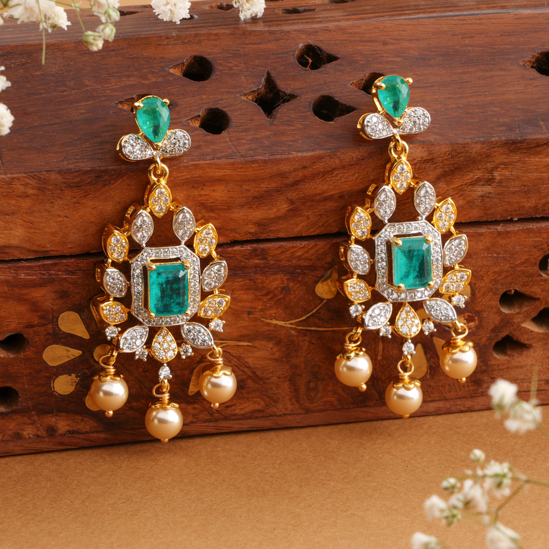 Radiant Floral Emerald & Pearl Drops Earrings