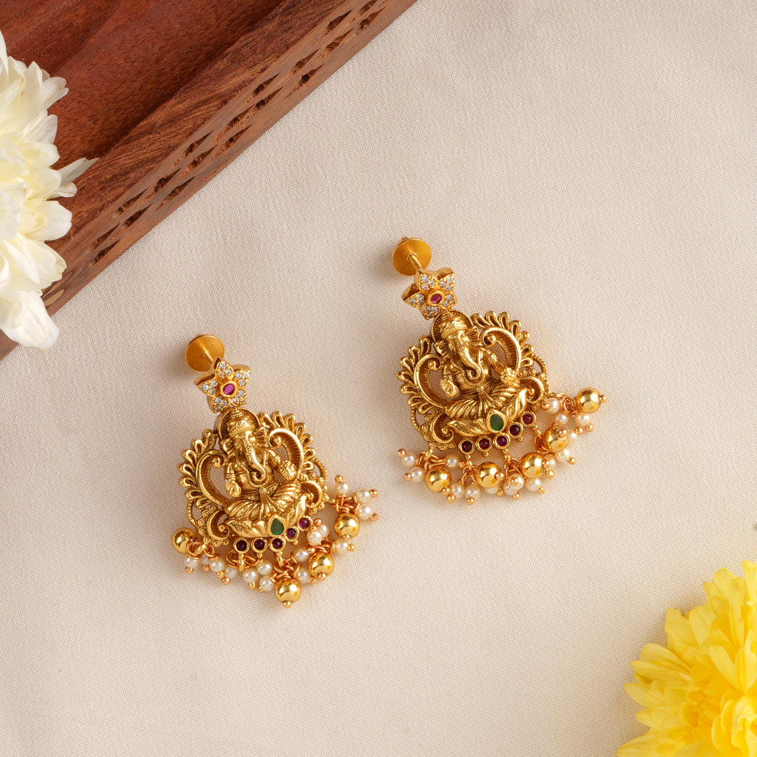 Vinayagar Temple Pearl Drop Earrings