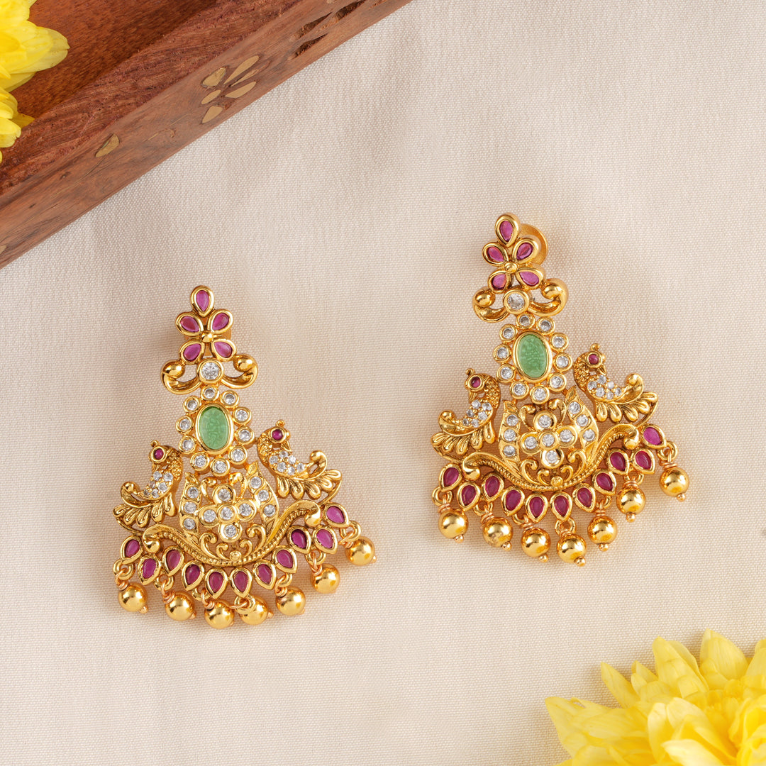 Trendy Peacock Emerald & Ruby Earring