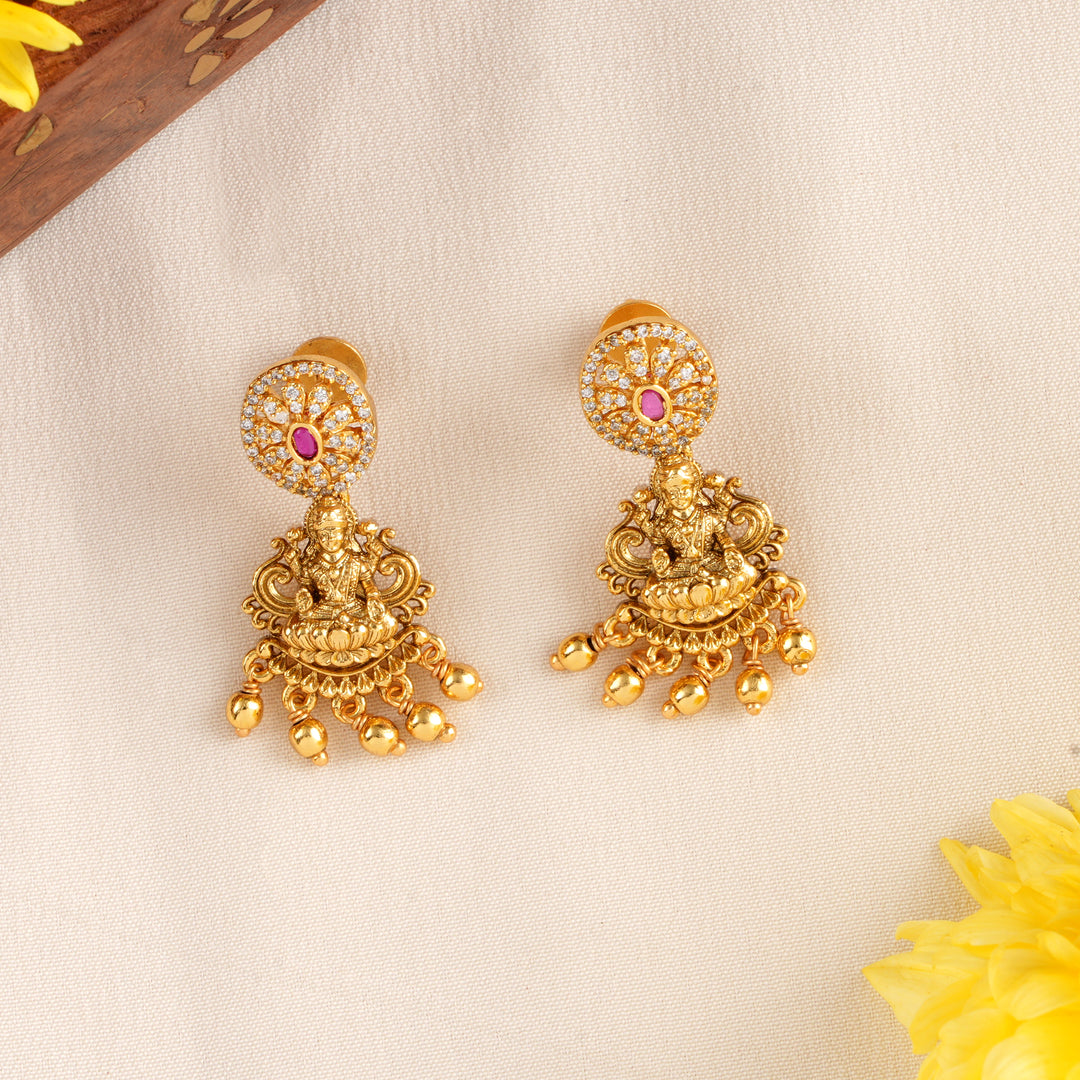 Floral Ruby with Lakshmi Drops Earring