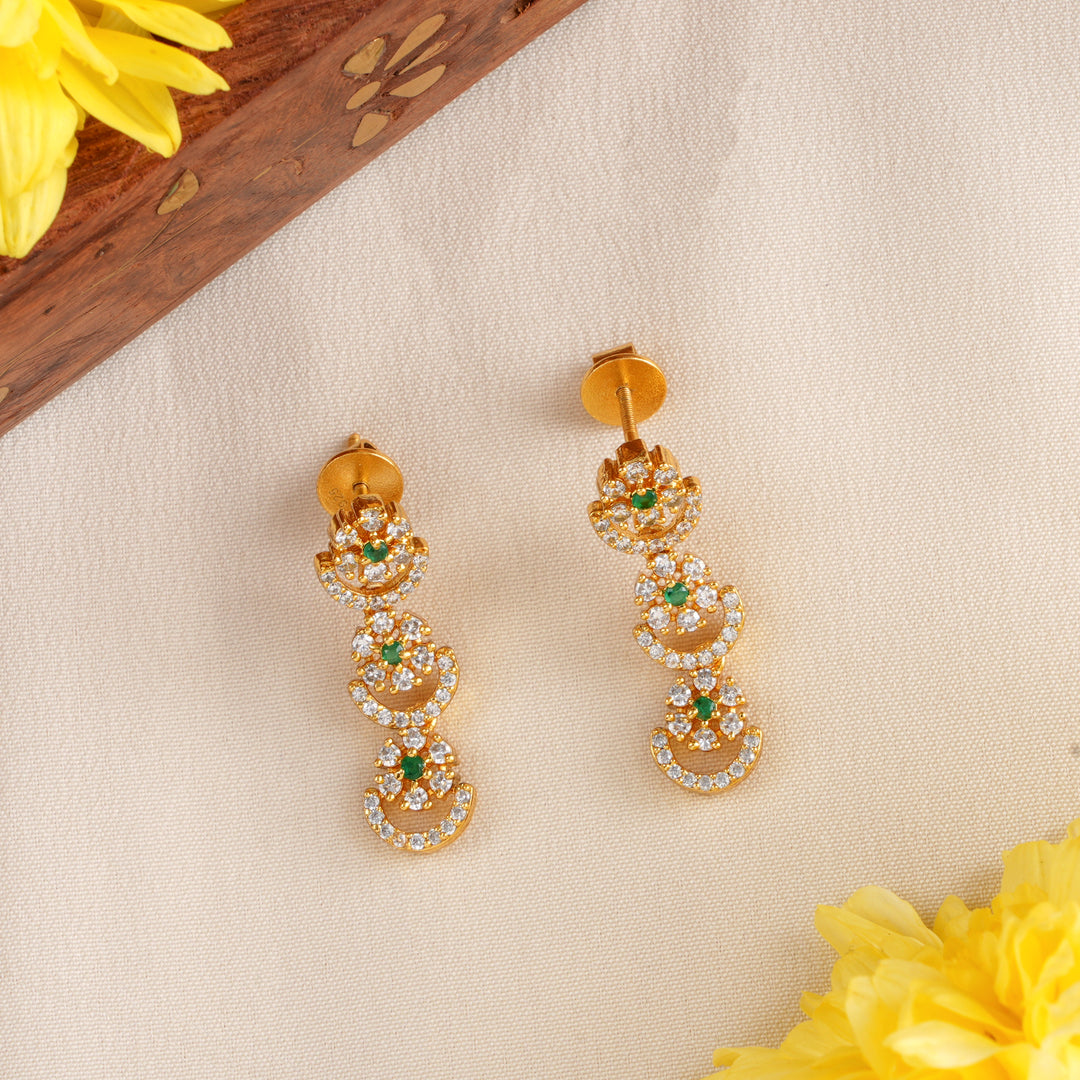 Three Emerald with Floral Drops Earrings