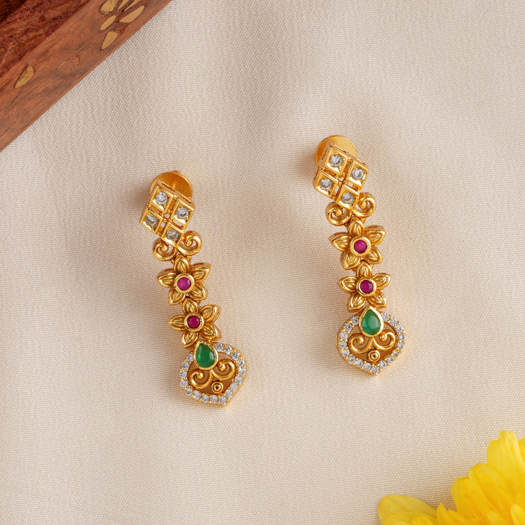 Glamorous Double Floral Drop Earrings