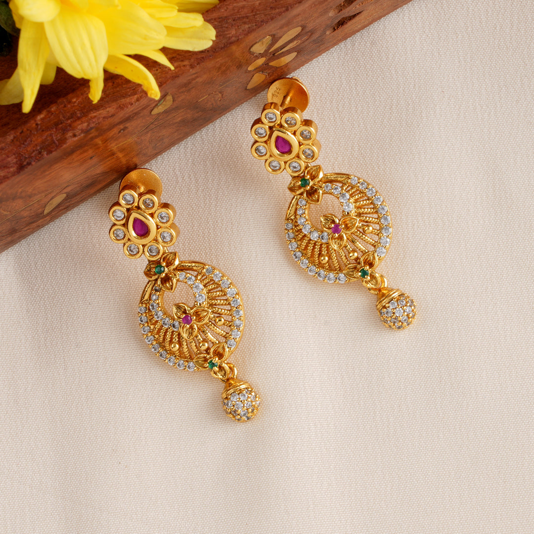 Fancy Ruby Flower with Curve Earring