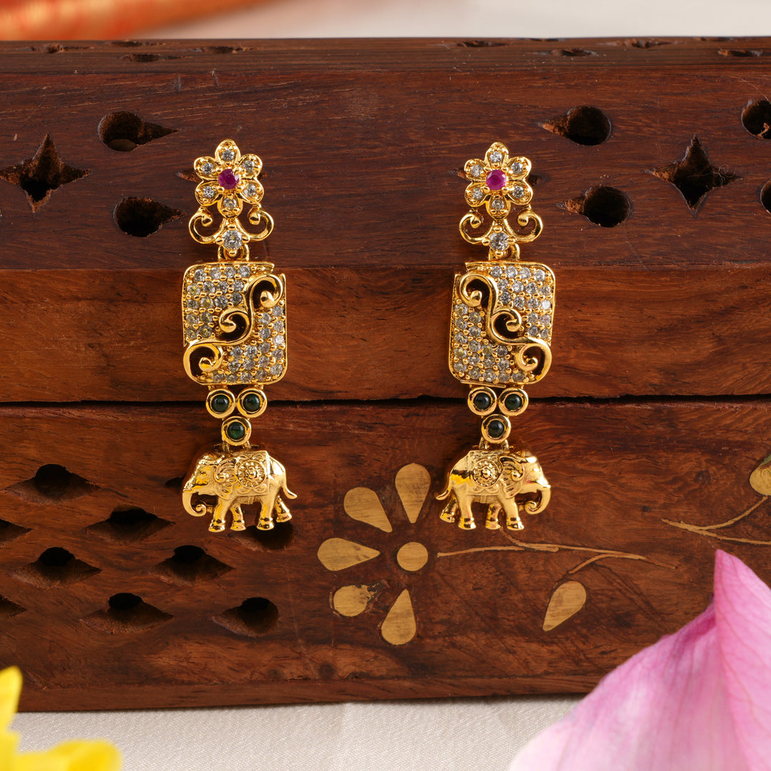 Floral with Elephant Drop Earring