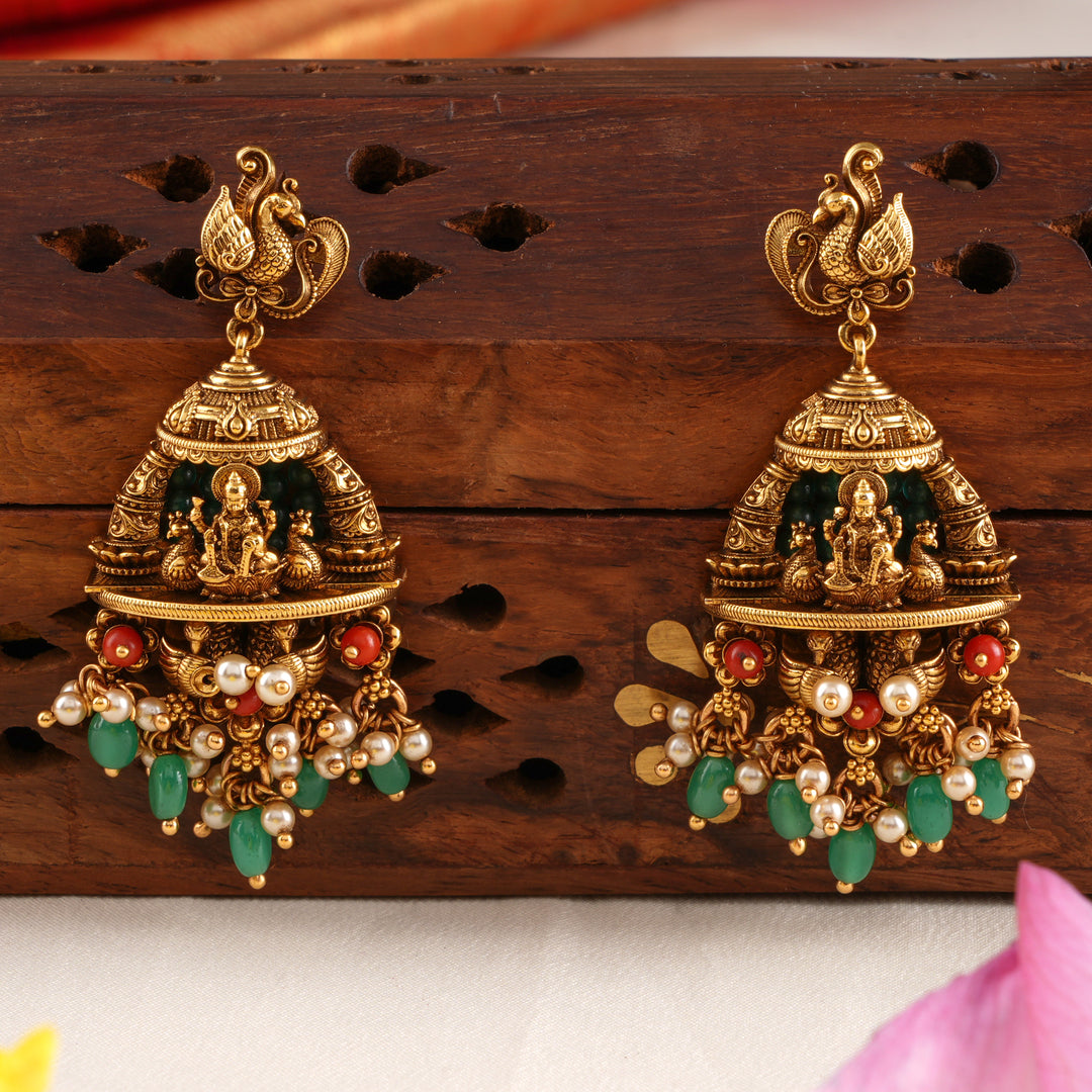 Antique Peacock with Lakshmi Beads Earrings