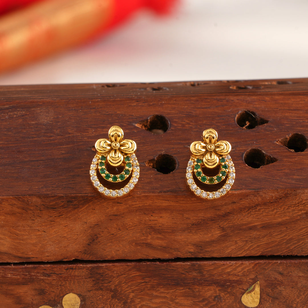 Emerald Blossom Circle Stud Earrings