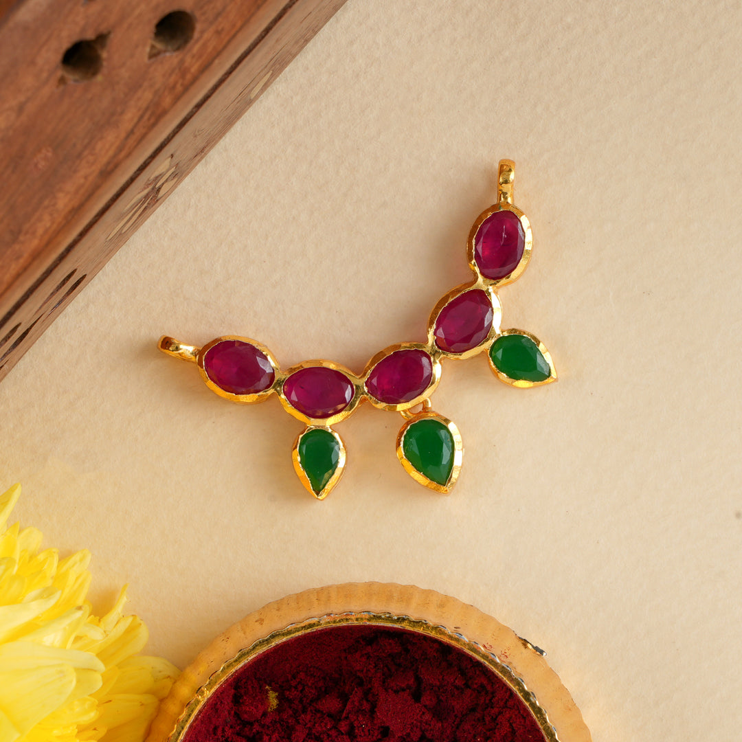 Ruby with Emerald Leaf Drop Pendant