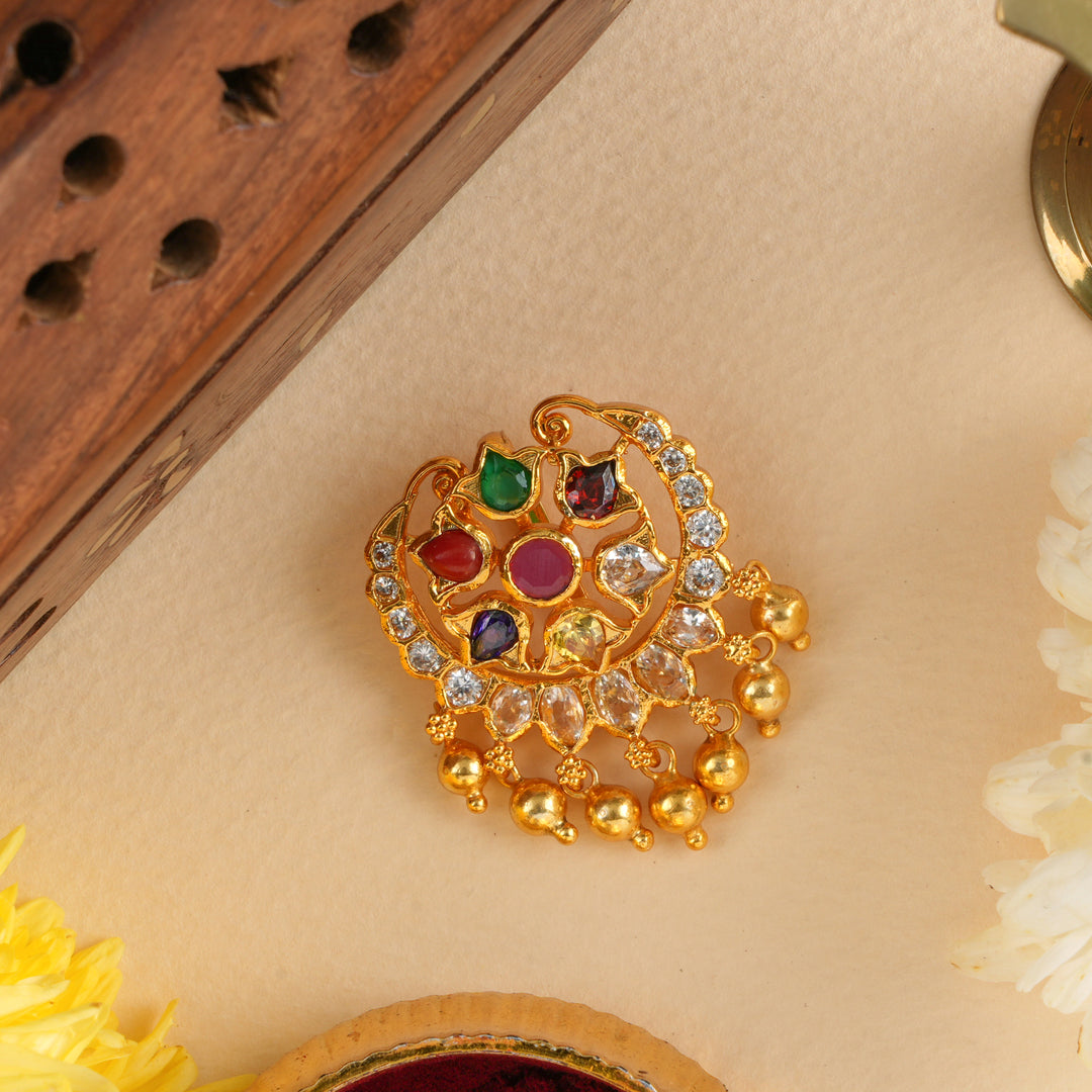 Navaratna Floral with Golden Drops Pendant