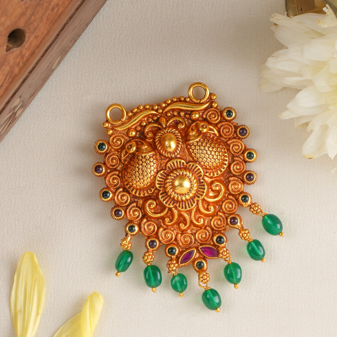 Peacock Design with Emerald Drops Pendant