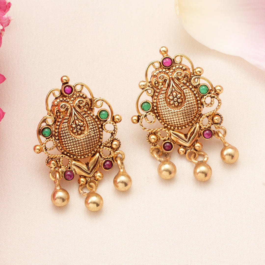 Ruby and Emerald with Golden Drops Earrings