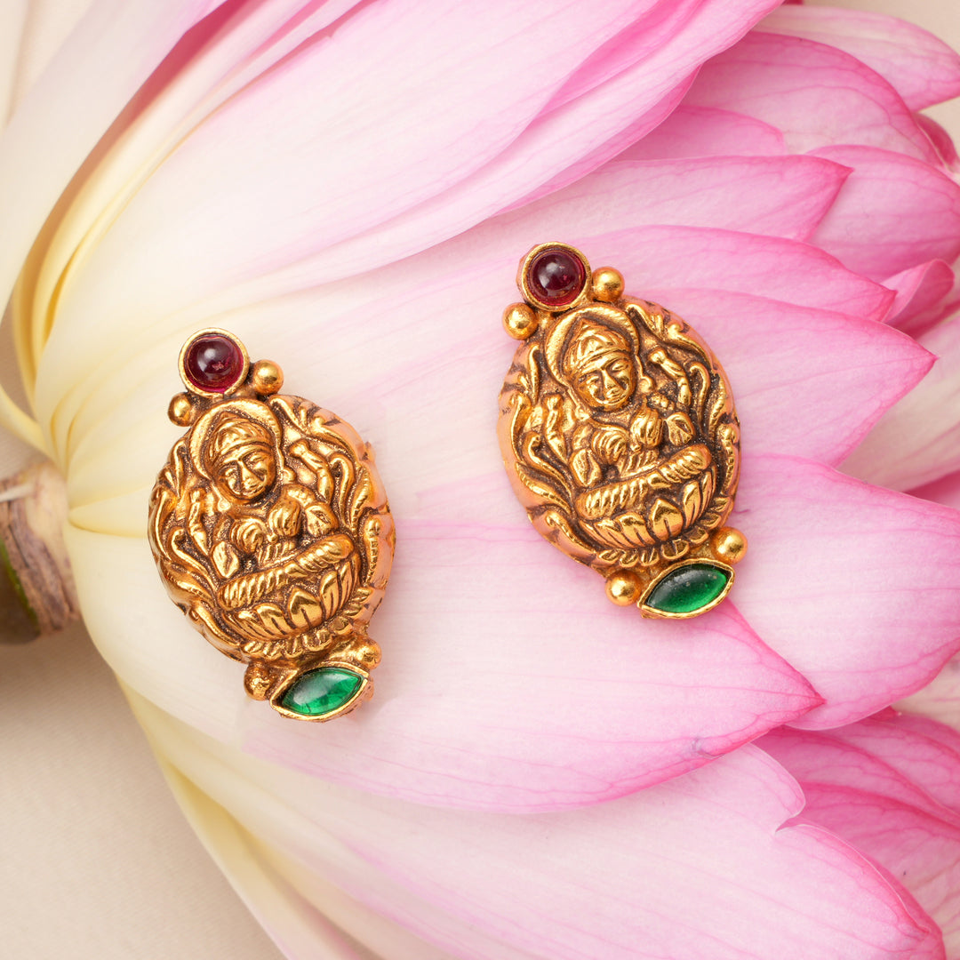 Ruby & Emerald Antique Lakshmi Earrings