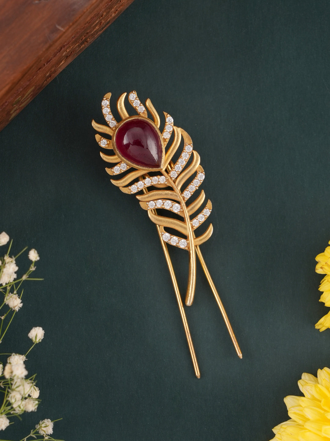 Bright Tail Feathers Ruby Stone Brooch in Silver