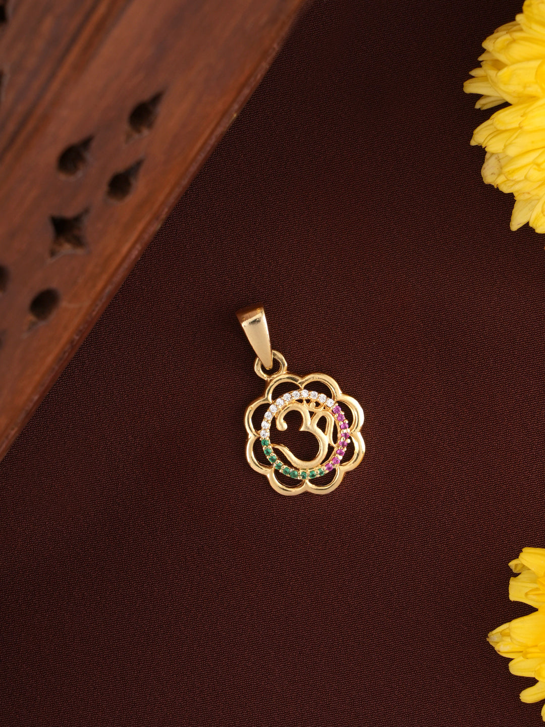Divine Om Multi Stone Gold Plated Silver Pendant