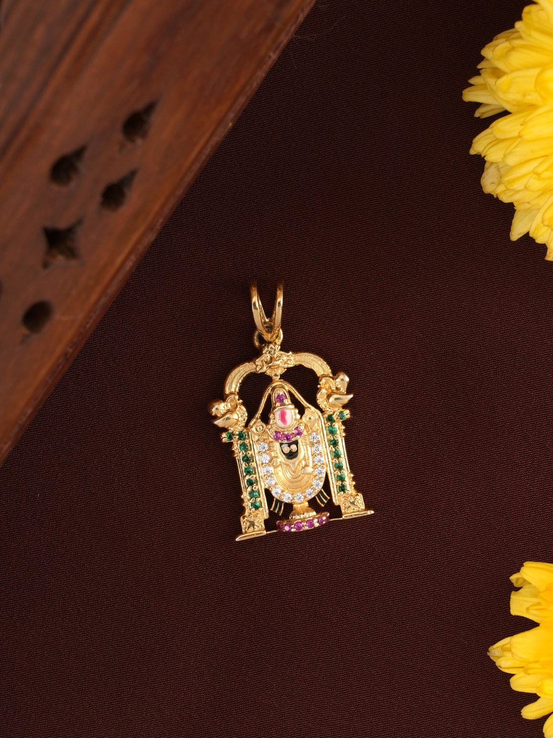 Lord Perumal with Stonework Gold Plated Pendant