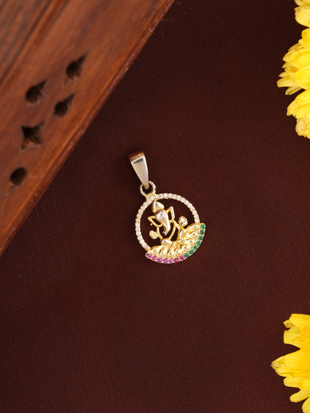 Circle Stonework in Lord Vinayagar Gold Plated Pendant