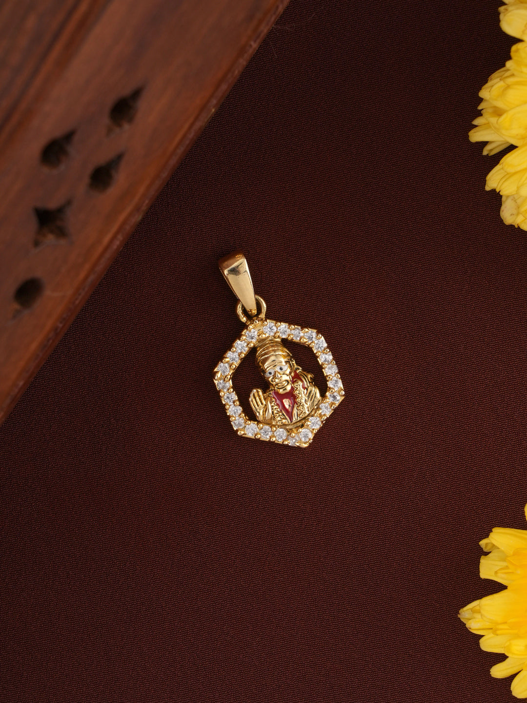 White Stone with Sai Baba Gold Plated Pendant