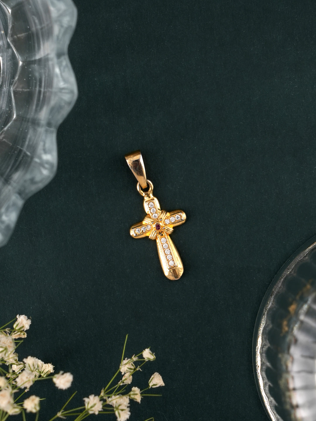 White Stonework in Cross Gold Plated Pendant