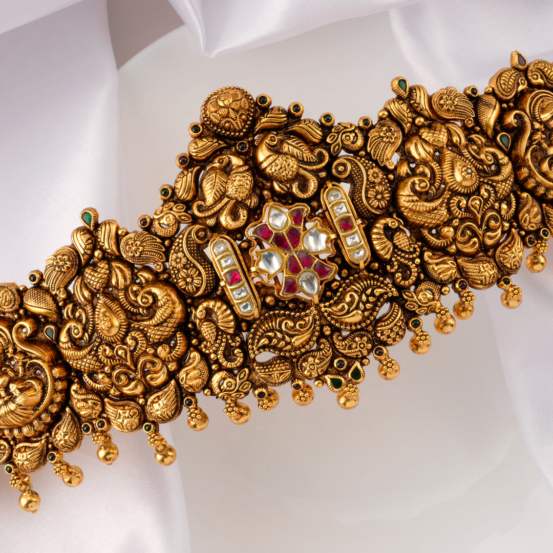 Lakshmi-Peacock Design Golden Oddiyanam