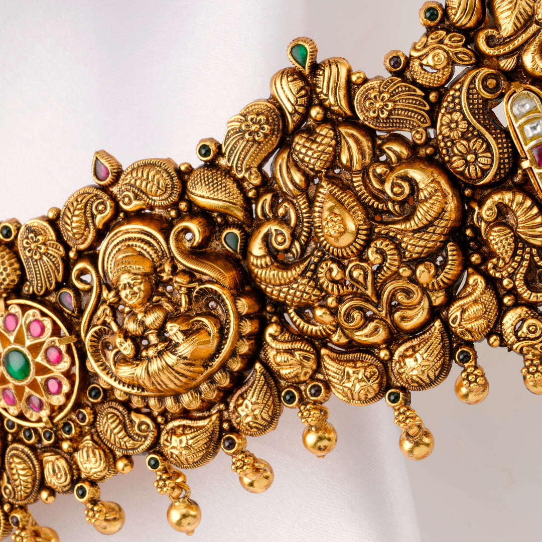 Lakshmi-Peacock Design Golden Oddiyanam