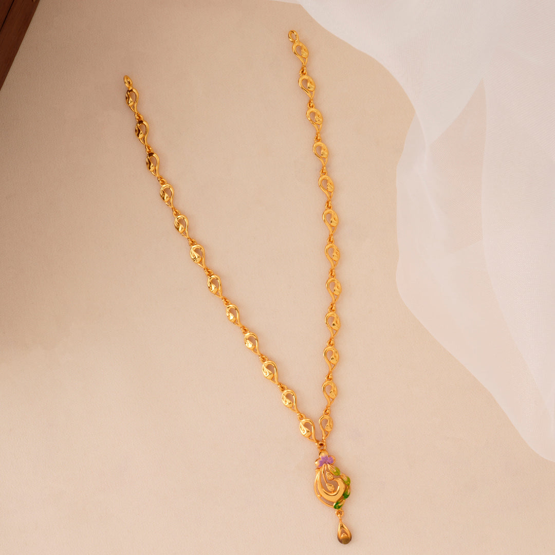 Teardrop Link Floral Gold-Plated Necklace