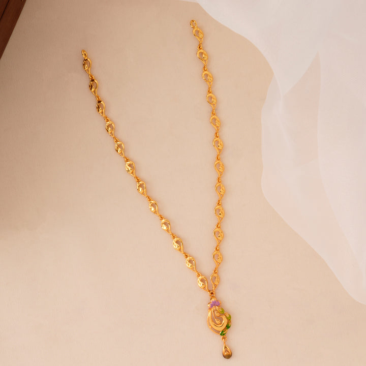 Teardrop Link Floral Gold-Plated Necklace
