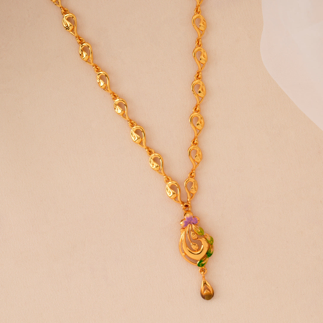 Teardrop Link Floral Gold-Plated Necklace