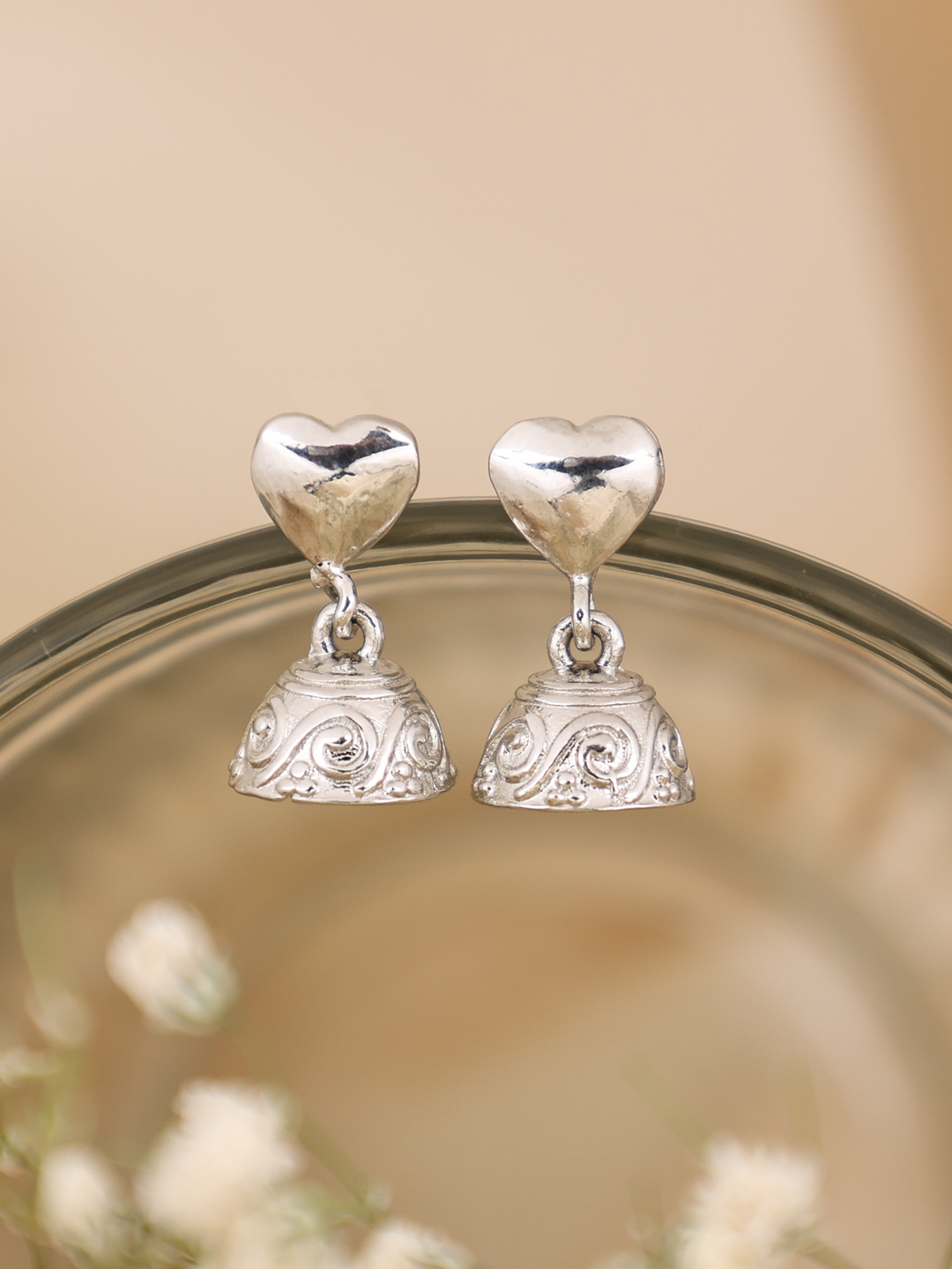 Silver Heart Jhumka
