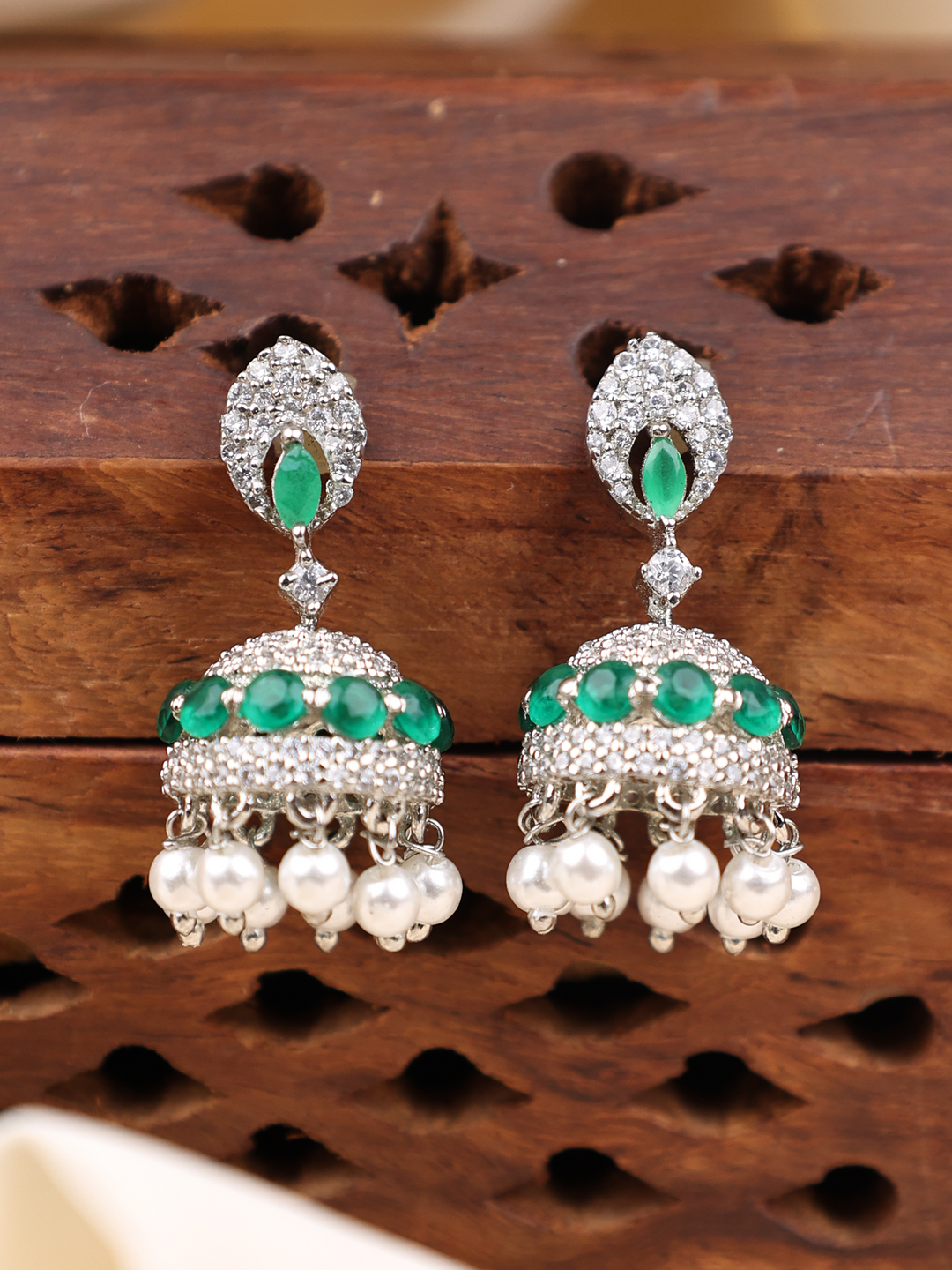 Heritage Sparkle Silver Pearl Drop Jhumka