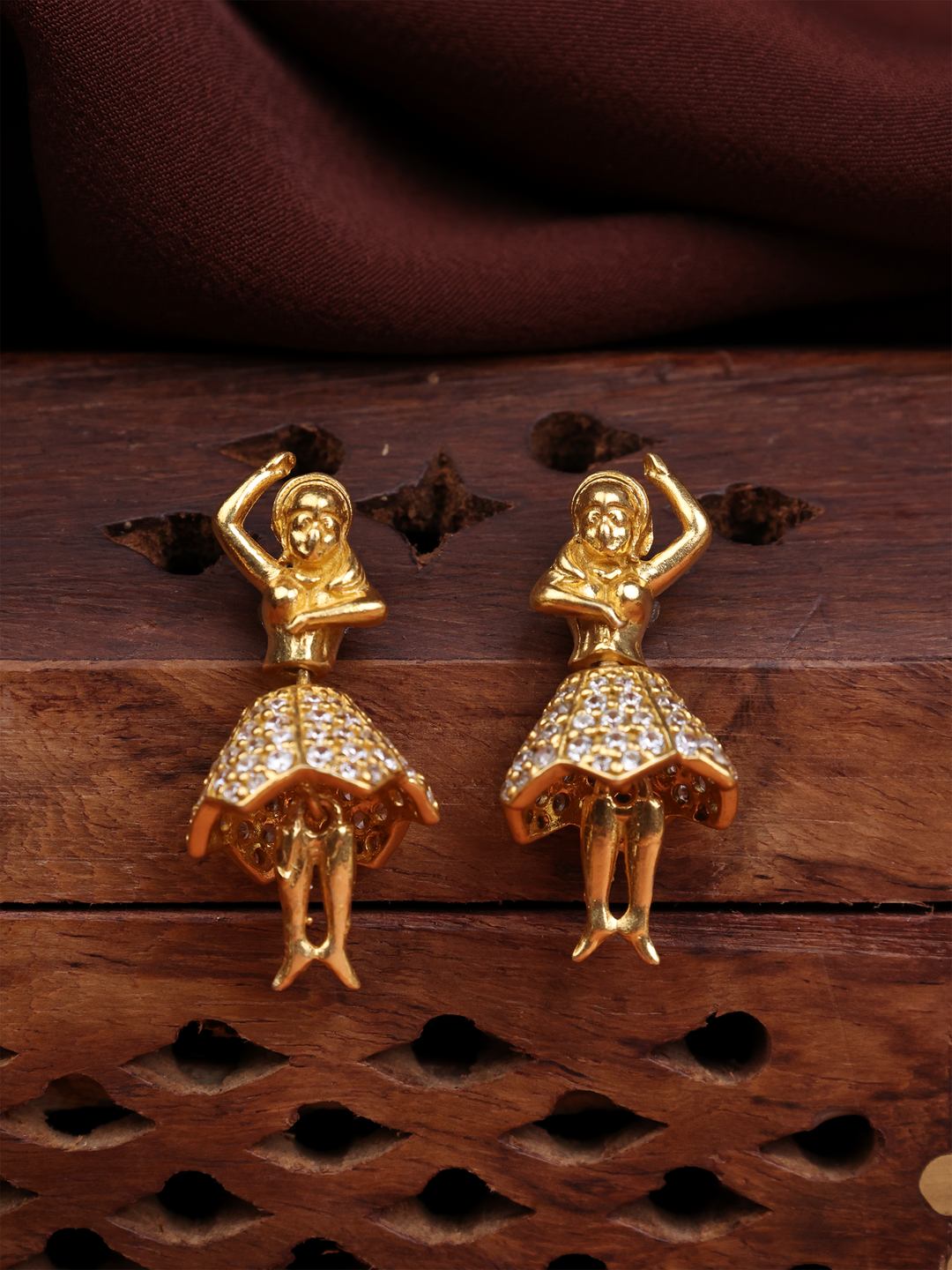 Golden silver dancing doll earrings