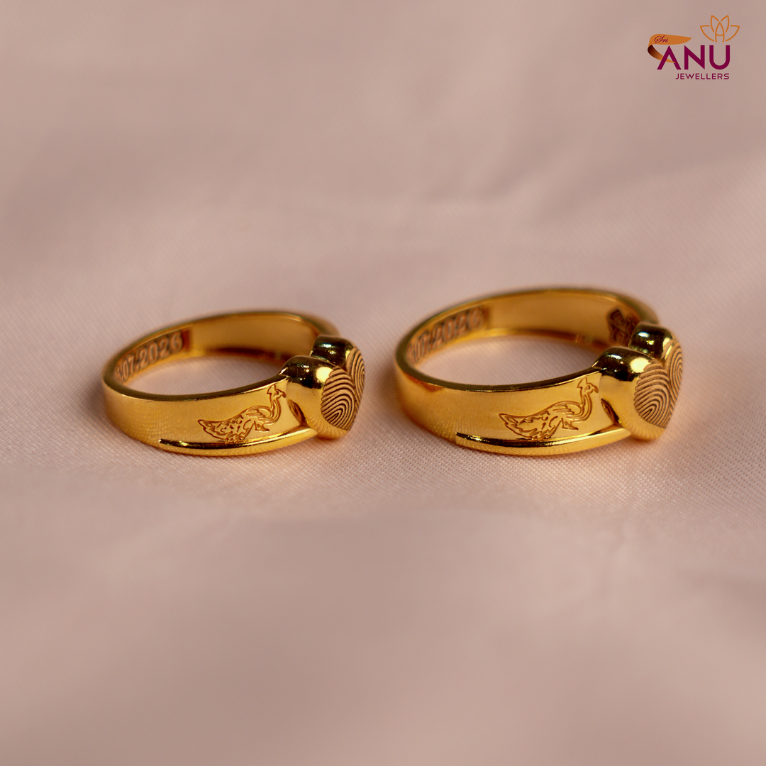 Customised Heart Fingerprint Peacock Gold Ring