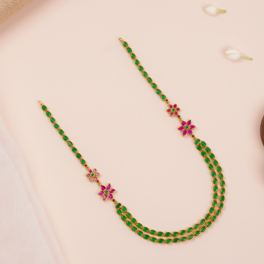 Emerald Green Two-Layer Ruby Flower Haram