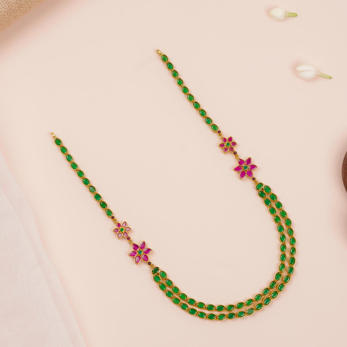 Emerald Green Two-Layer Ruby Flower Haram