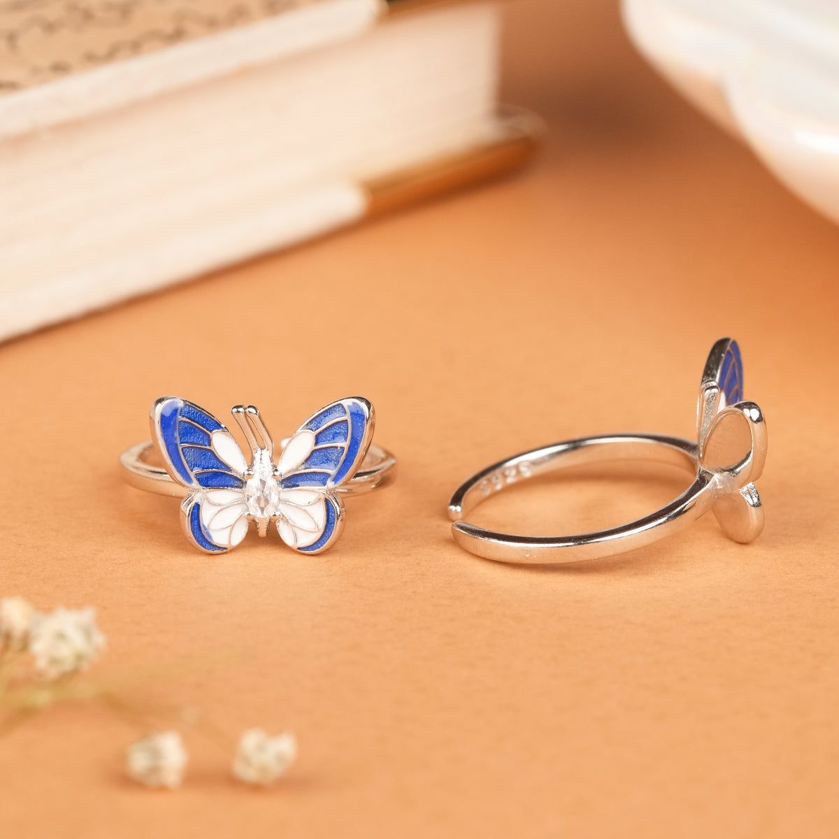 Bliss Blue and White Silver Butterfly Fancy Metti