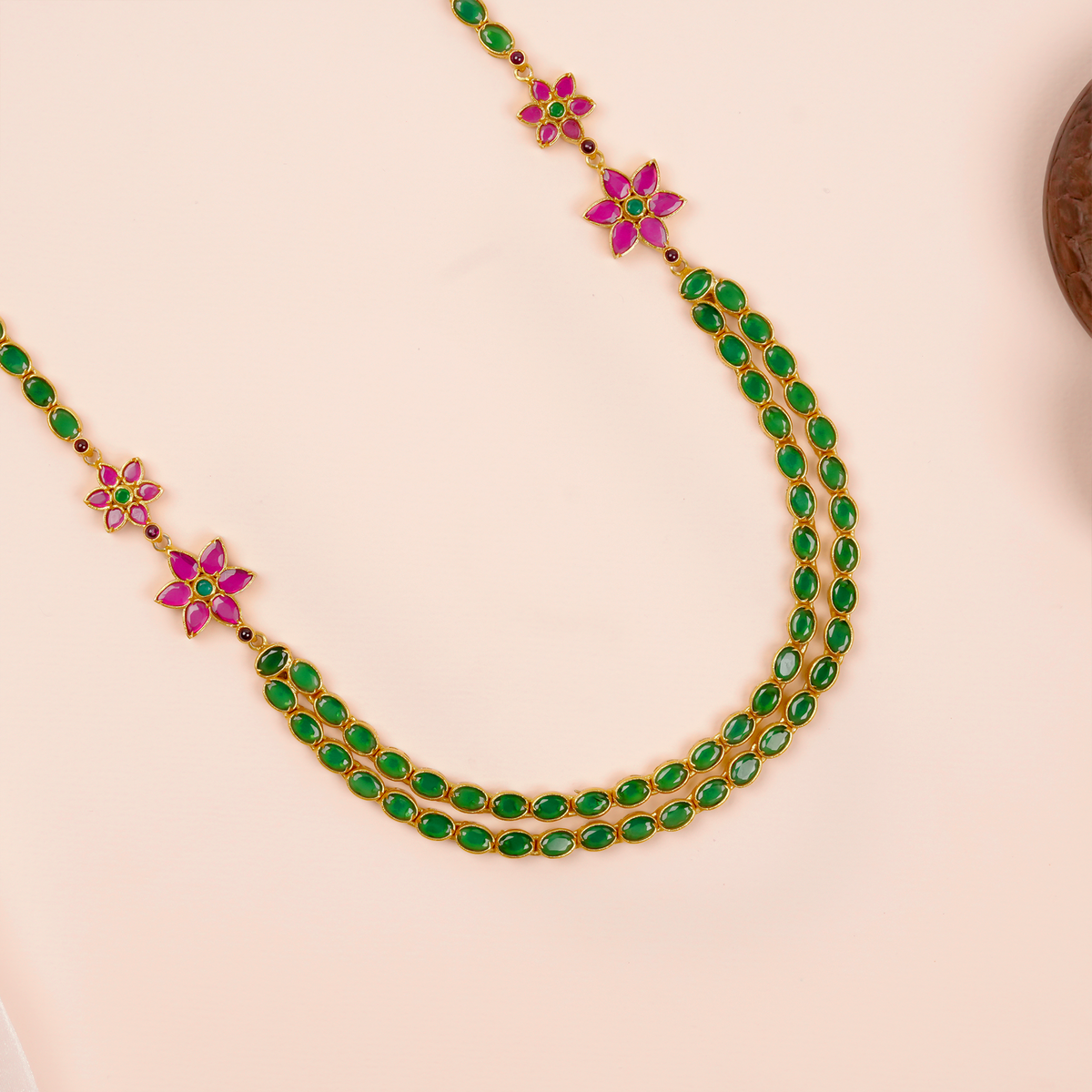 Emerald Green Two-Layer Ruby Flower Haram