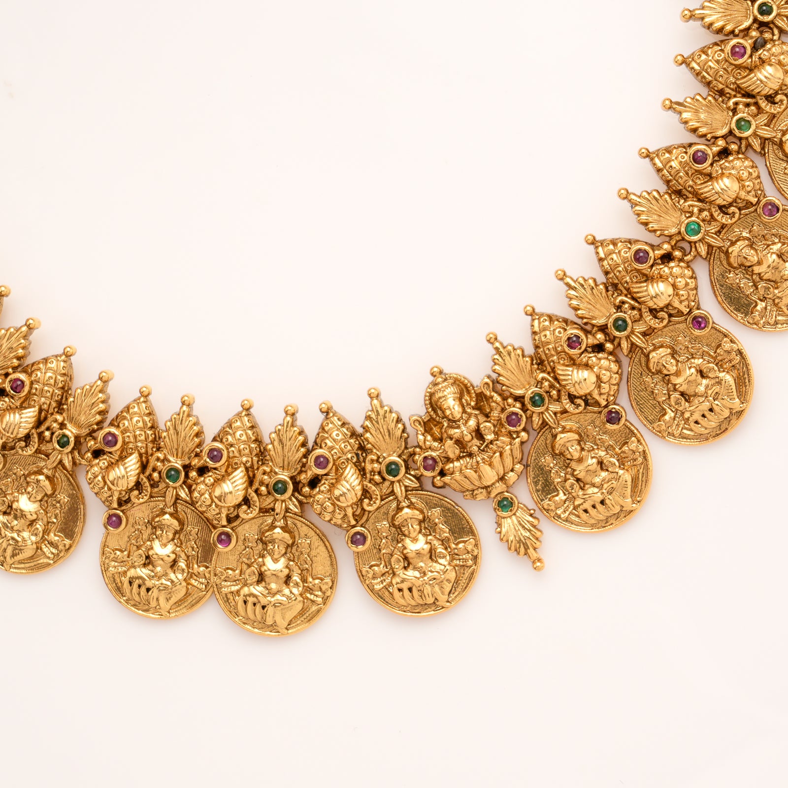 Traditional Peacock Coin Lakshmi Golden Necklace